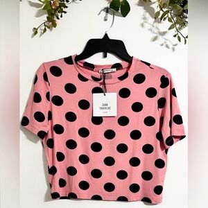 Zara NWT medium Trafaluc Polka Dot Crop Top pink/black